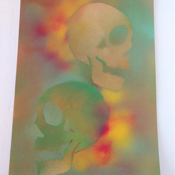 Hand Crafted Rainbow Colors Skull Painting Abstract Art 15x11 - Picture 7 of 14
